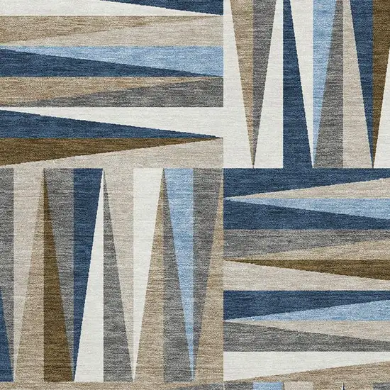 Navy Blue Brown And Ivory Geometric Washable Area Rug With UV Protection Photo 2