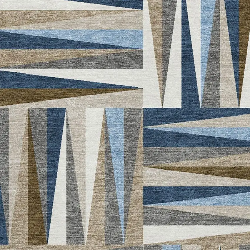 Navy Blue Brown And Ivory Geometric Washable Area Rug With UV Protection Photo 2