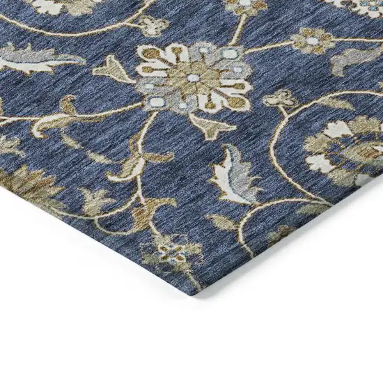 Navy Blue Brown And Ivory Moroccan Washable Indoor Outdoor Area Rug Photo 4
