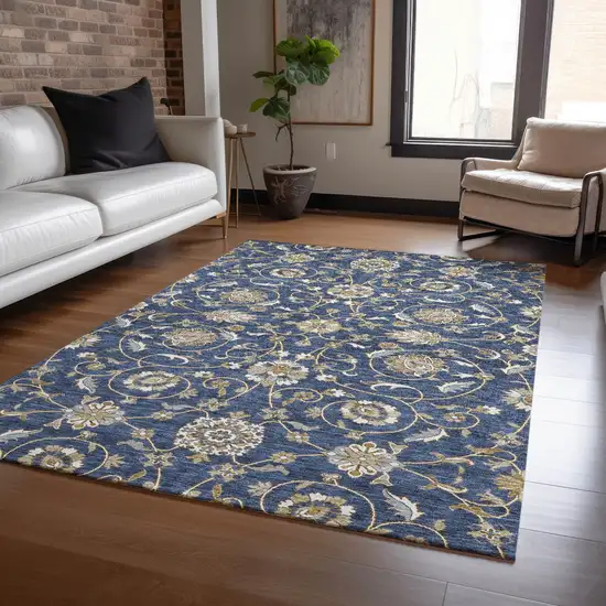 Navy Blue Brown And Ivory Moroccan Washable Indoor Outdoor Area Rug Photo 9