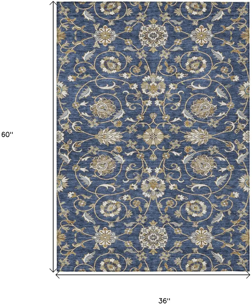 Navy Blue Brown And Ivory Moroccan Washable Indoor Outdoor Area Rug Photo 8