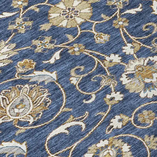 Navy Blue Brown And Ivory Moroccan Washable Indoor Outdoor Area Rug Photo 5