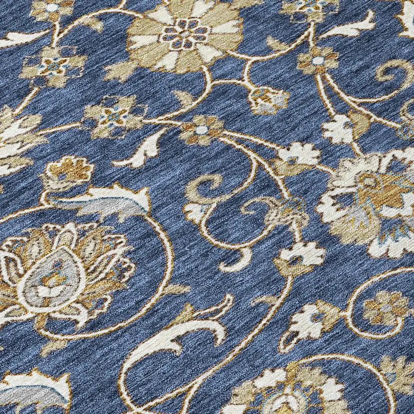 Navy Blue Brown And Ivory Moroccan Washable Indoor Outdoor Area Rug Photo 5