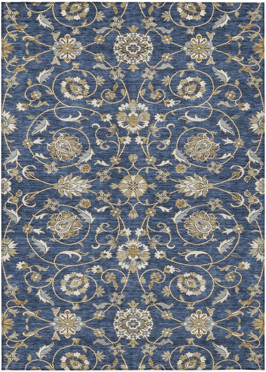 Navy Blue Brown And Ivory Moroccan Washable Indoor Outdoor Area Rug Photo 2