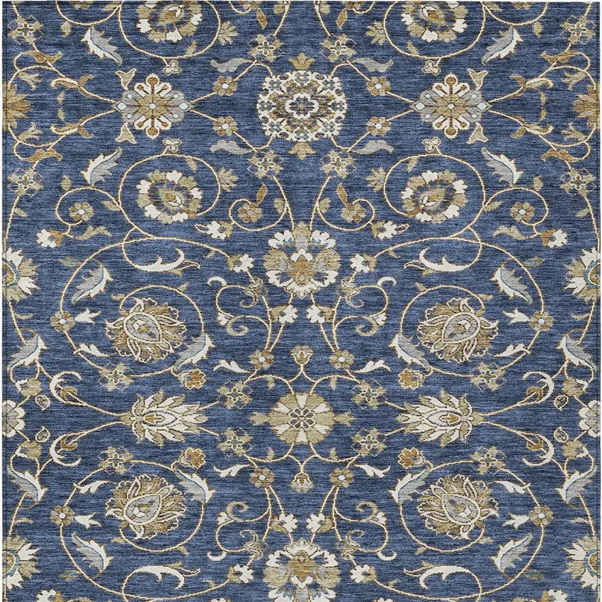 Navy Blue Brown And Ivory Moroccan Washable Indoor Outdoor Area Rug Photo 7