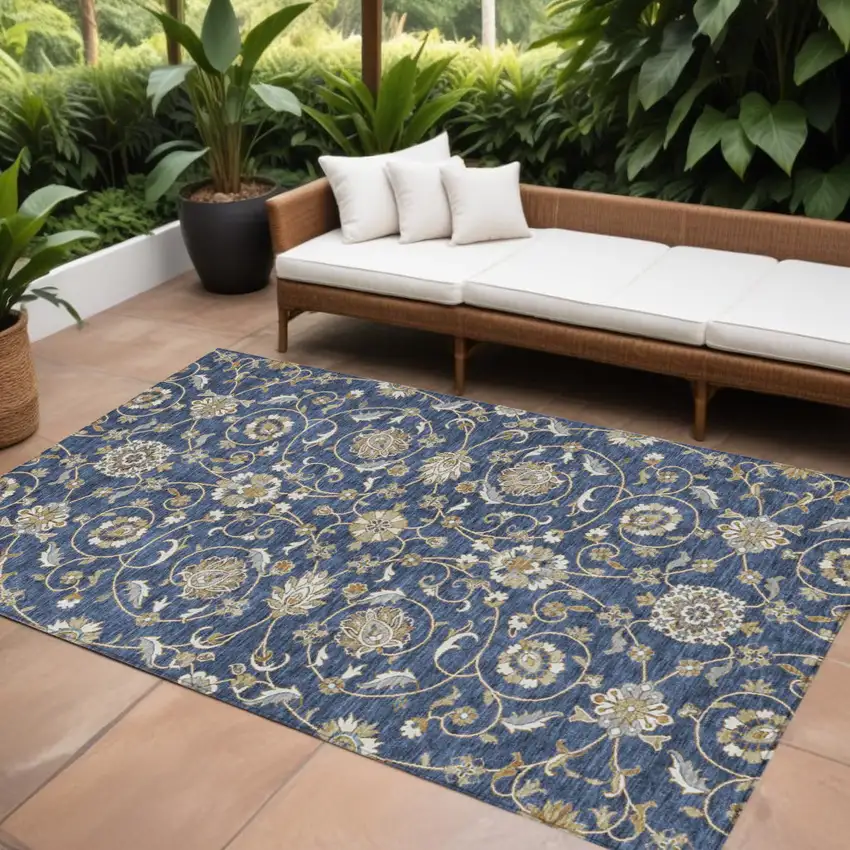 Navy Blue Brown And Ivory Moroccan Washable Indoor Outdoor Area Rug Photo 1