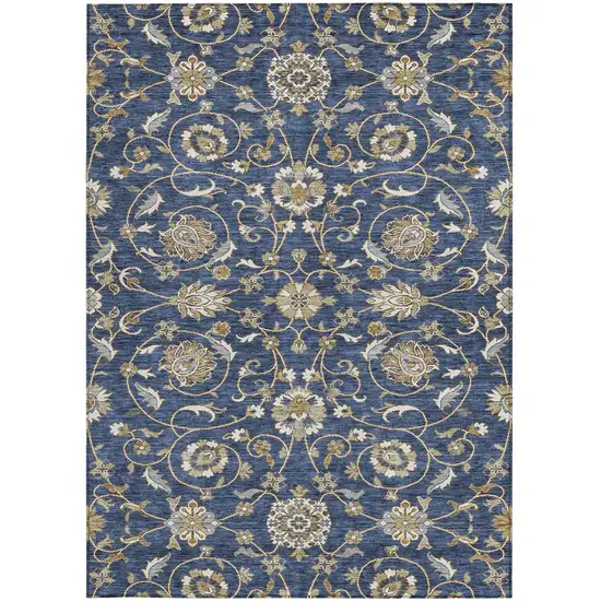 Navy Blue Brown And Ivory Moroccan Washable Indoor Outdoor Area Rug Photo 7