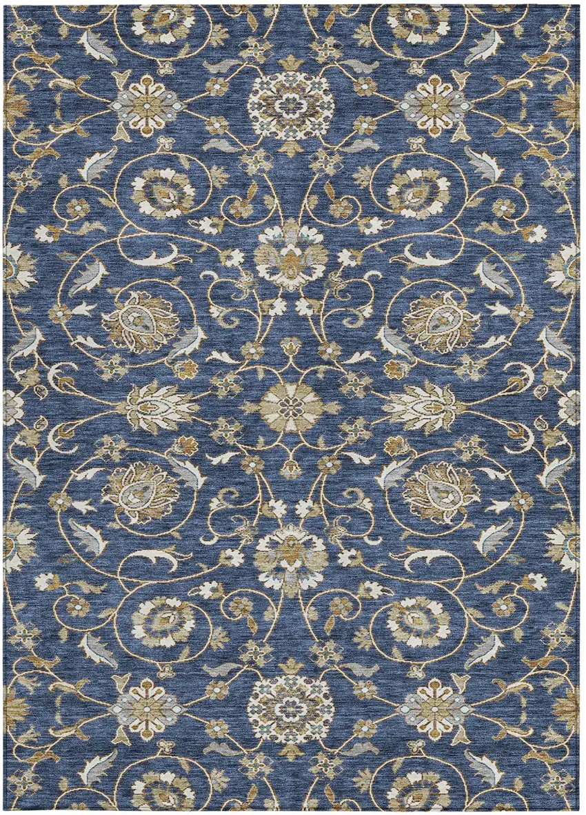Navy Blue Brown And Ivory Moroccan Washable Indoor Outdoor Area Rug Photo 7