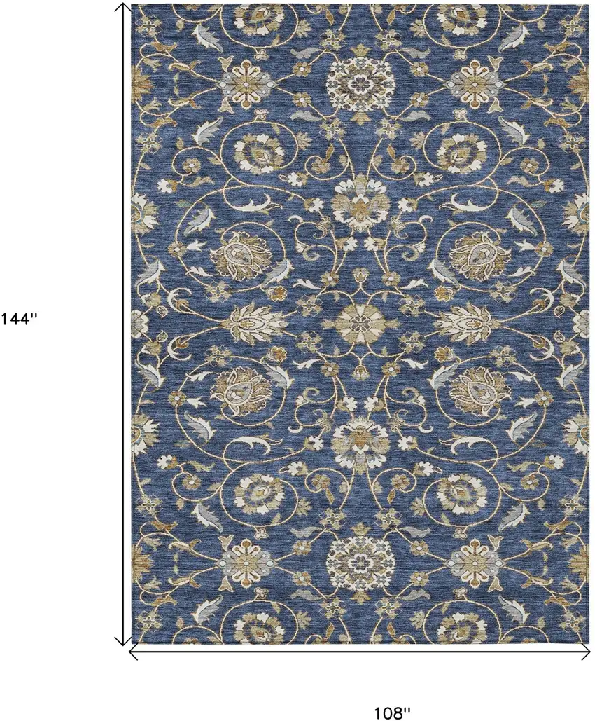 Navy Blue Brown And Ivory Moroccan Washable Indoor Outdoor Area Rug Photo 8