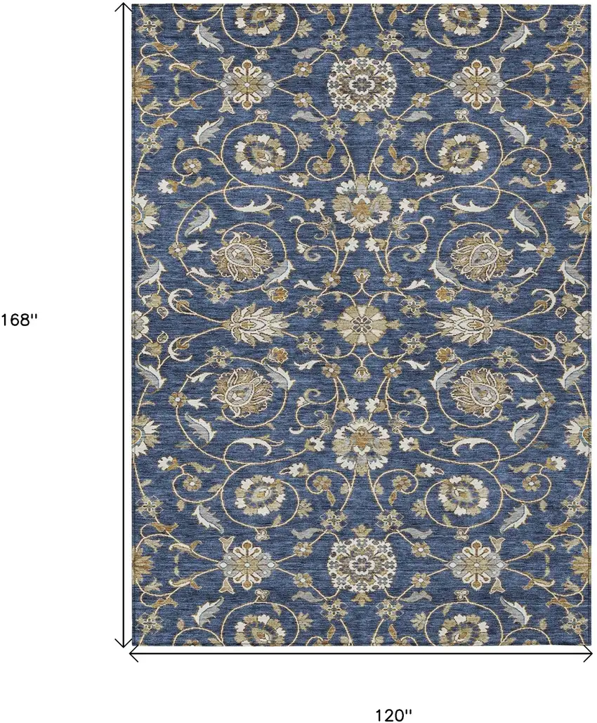 Navy Blue Brown And Ivory Moroccan Washable Indoor Outdoor Area Rug Photo 8