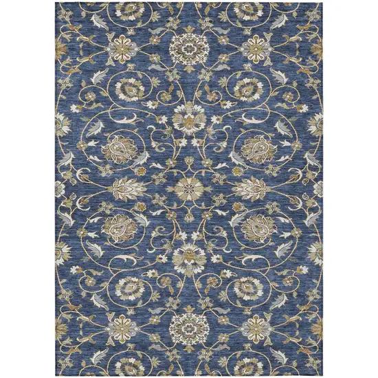 Navy Blue Brown And Ivory Moroccan Washable Indoor Outdoor Area Rug Photo 2