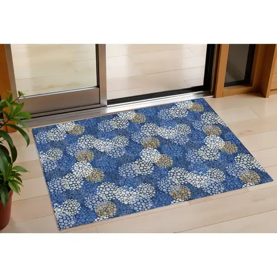 Navy Blue Brown And Ivory Polka Dot Washable Indoor Outdoor Area Rug Photo 1