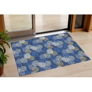 Photo of Navy Blue Brown And Ivory Polka Dot Washable Indoor Outdoor Area Rug