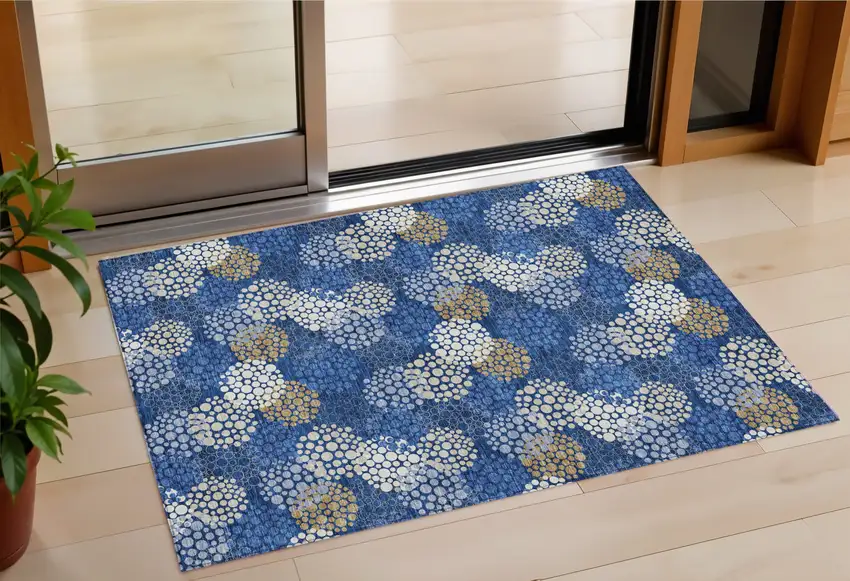 Navy Blue Brown And Ivory Polka Dot Washable Indoor Outdoor Area Rug Photo 1