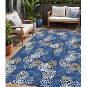 Photo of Navy Blue Brown And Ivory Polka Dot Washable Indoor Outdoor Area Rug