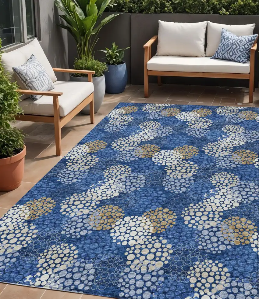 Navy Blue Brown And Ivory Polka Dot Washable Indoor Outdoor Area Rug Photo 1