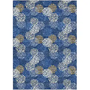 Photo of Navy Blue Brown And Ivory Polka Dot Washable Indoor Outdoor Area Rug