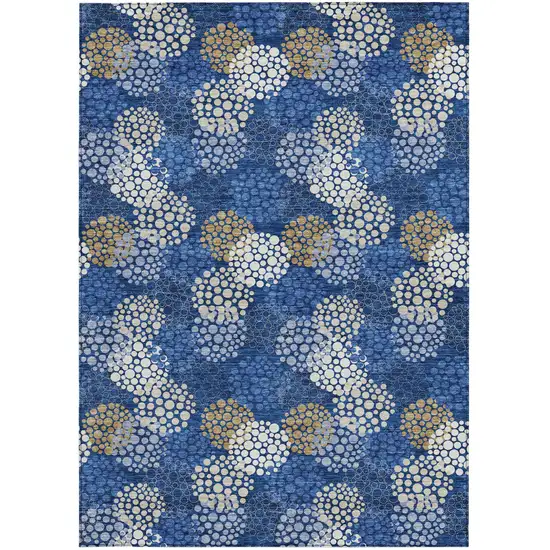 Navy Blue Brown And Ivory Polka Dot Washable Indoor Outdoor Area Rug Photo 8