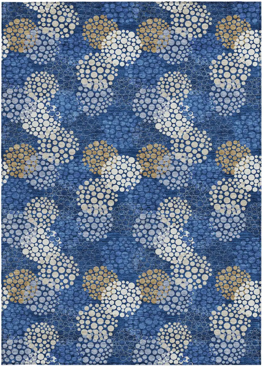 Navy Blue Brown And Ivory Polka Dot Washable Indoor Outdoor Area Rug Photo 8