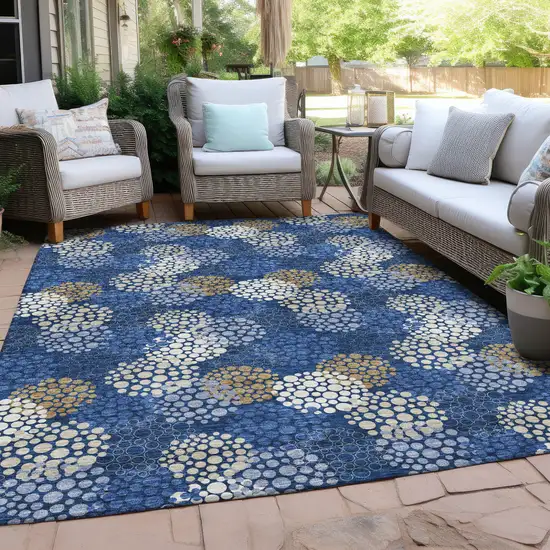 Navy Blue Brown And Ivory Polka Dot Washable Indoor Outdoor Area Rug Photo 9