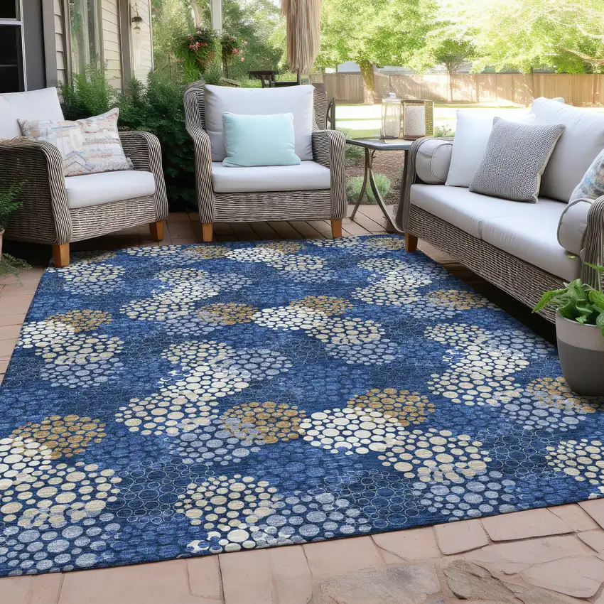Navy Blue Brown And Ivory Polka Dot Washable Indoor Outdoor Area Rug Photo 9