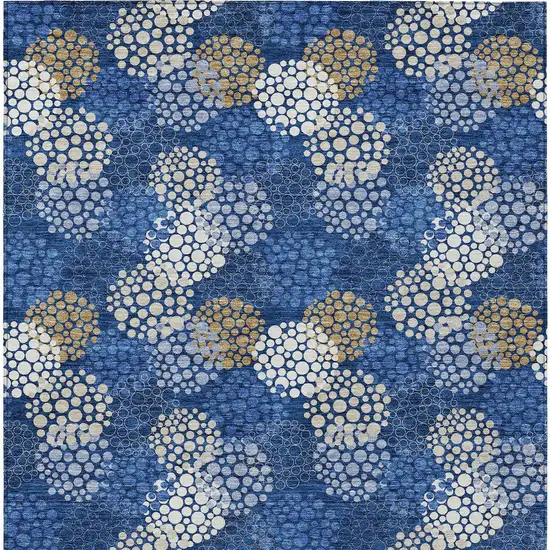 Navy Blue Brown And Ivory Polka Dot Washable Indoor Outdoor Area Rug Photo 7