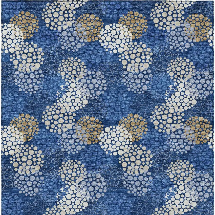 Navy Blue Brown And Ivory Polka Dot Washable Indoor Outdoor Area Rug Photo 7