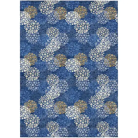 Navy Blue Brown And Ivory Polka Dot Washable Indoor Outdoor Area Rug Photo 2