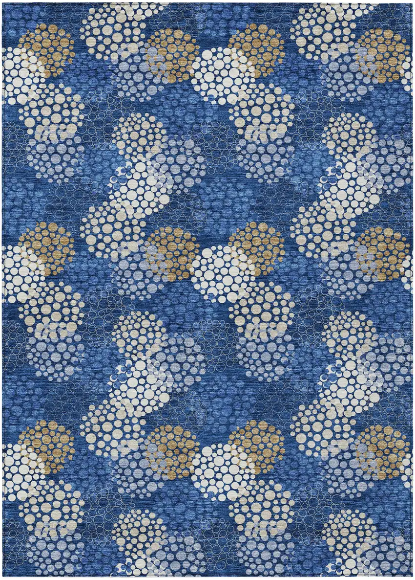 Navy Blue Brown And Ivory Polka Dot Washable Indoor Outdoor Area Rug Photo 2