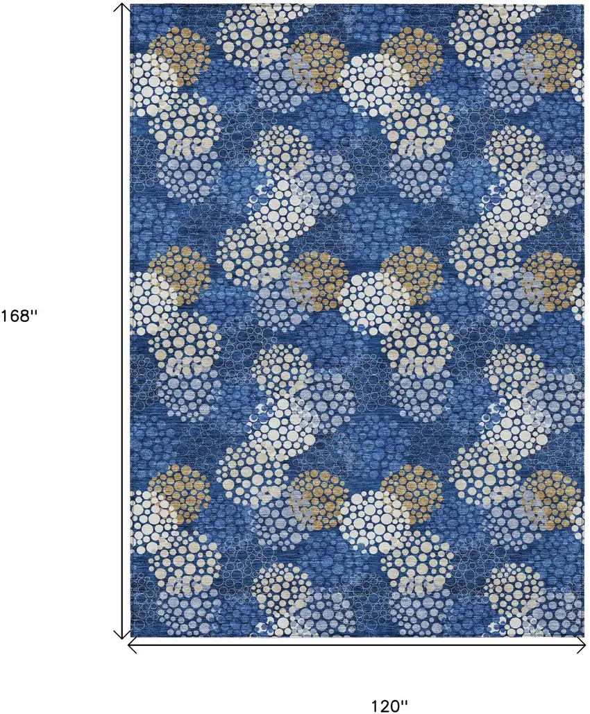 Navy Blue Brown And Ivory Polka Dot Washable Indoor Outdoor Area Rug Photo 3