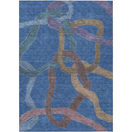 Navy Blue Brown And Mauve Abstract Washable Indoor Outdoor Area Rug Photo 7