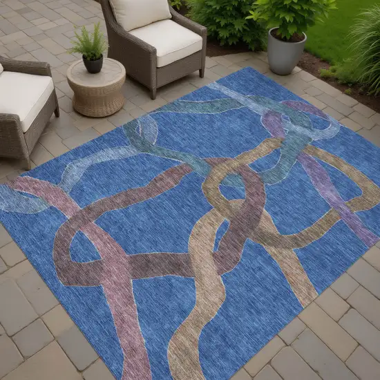 Navy Blue Brown And Mauve Abstract Washable Indoor Outdoor Area Rug Photo 5