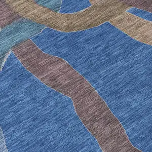 Photo of Navy Blue Brown And Mauve Abstract Washable Indoor Outdoor Area Rug