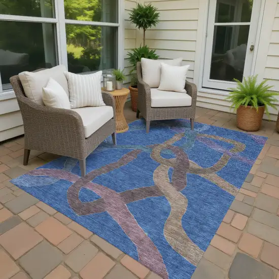 Navy Blue Brown And Mauve Abstract Washable Indoor Outdoor Area Rug Photo 2