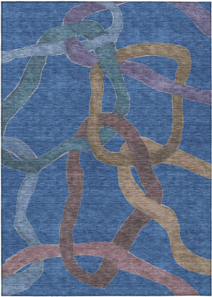 Navy Blue Brown And Mauve Abstract Washable Indoor Outdoor Area Rug Photo 7