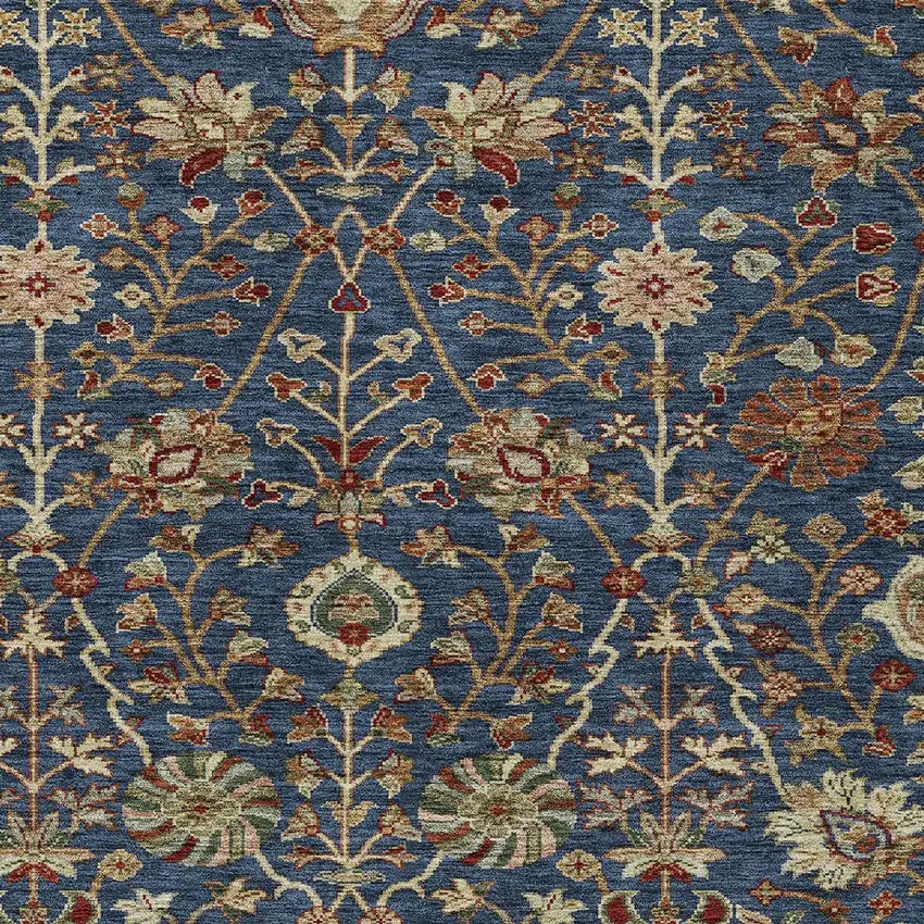Navy Blue Brown And Red Floral Washable Indoor Outdoor Area Rug Photo 6