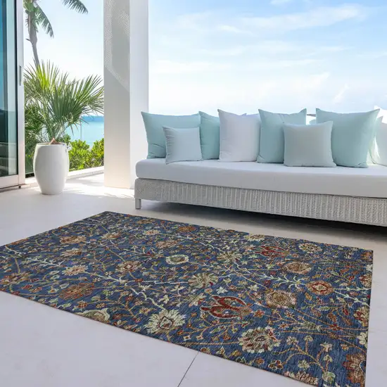 Navy Blue Brown And Red Floral Washable Indoor Outdoor Area Rug Photo 8