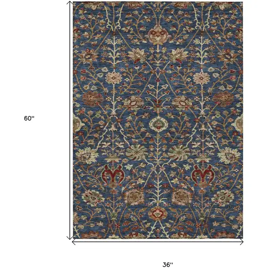 Navy Blue Brown And Red Floral Washable Indoor Outdoor Area Rug Photo 8