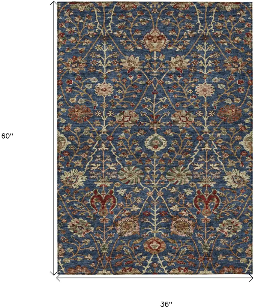 Navy Blue Brown And Red Floral Washable Indoor Outdoor Area Rug Photo 8