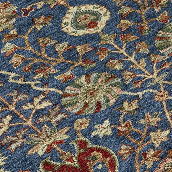 Navy Blue Brown And Red Floral Washable Indoor Outdoor Area Rug Photo 5