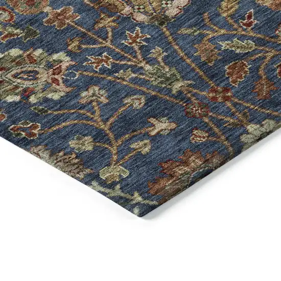 Navy Blue Brown And Red Floral Washable Indoor Outdoor Area Rug Photo 4