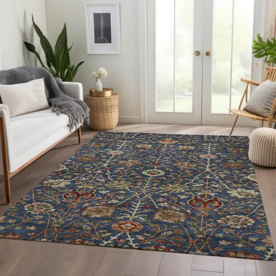 Navy Blue Brown And Red Floral Washable Indoor Outdoor Area Rug Photo 9