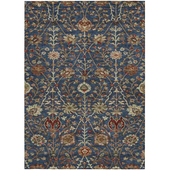 Navy Blue Brown And Red Floral Washable Indoor Outdoor Area Rug Photo 6