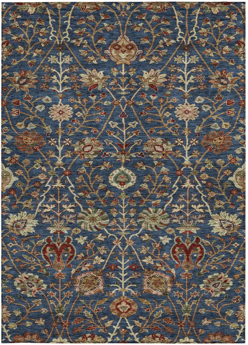 Navy Blue Brown And Red Floral Washable Indoor Outdoor Area Rug Photo 6