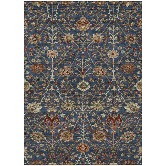 Navy Blue Brown And Red Floral Washable Indoor Outdoor Area Rug Photo 2
