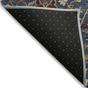 Photo of Navy Blue Brown And Red Floral Washable Indoor Outdoor Area Rug
