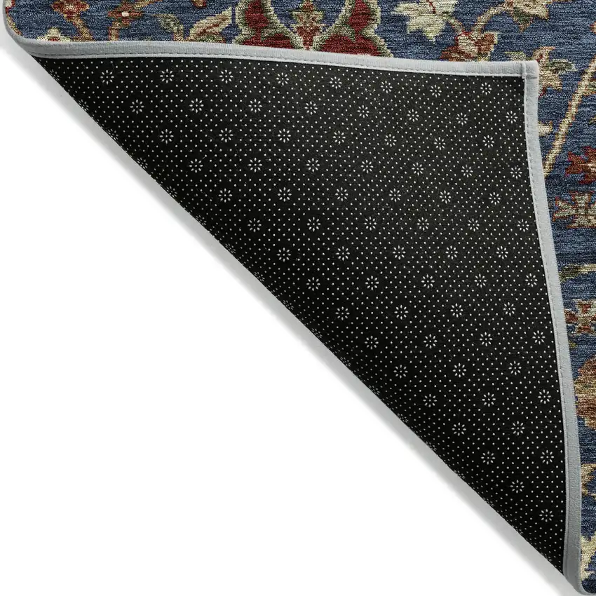 Navy Blue Brown And Red Floral Washable Indoor Outdoor Area Rug Photo 3