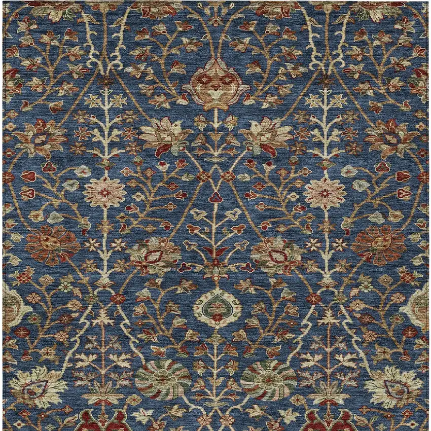 Navy Blue Brown And Red Floral Washable Indoor Outdoor Area Rug Photo 7