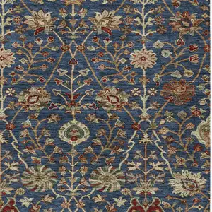 Photo of Navy Blue Brown And Red Floral Washable Indoor Outdoor Area Rug