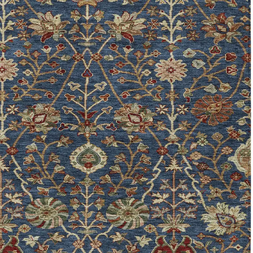 Navy Blue Brown And Red Floral Washable Indoor Outdoor Area Rug Photo 6